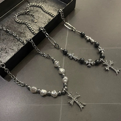 Cross Kette mit Perlen & Strass