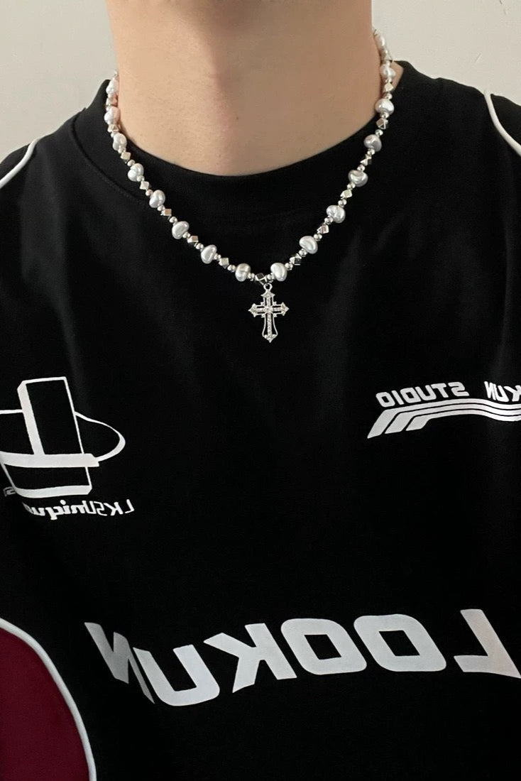Cross Kette mit Perlen & Strass