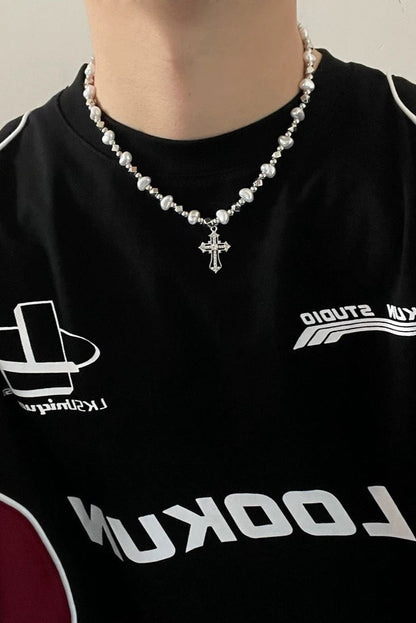Cross Kette mit Perlen & Strass