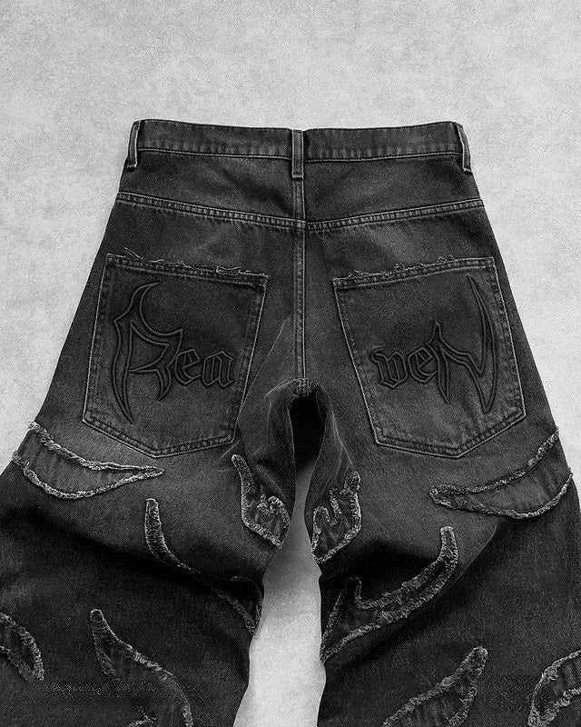 Wide Leg Patterned Jeans