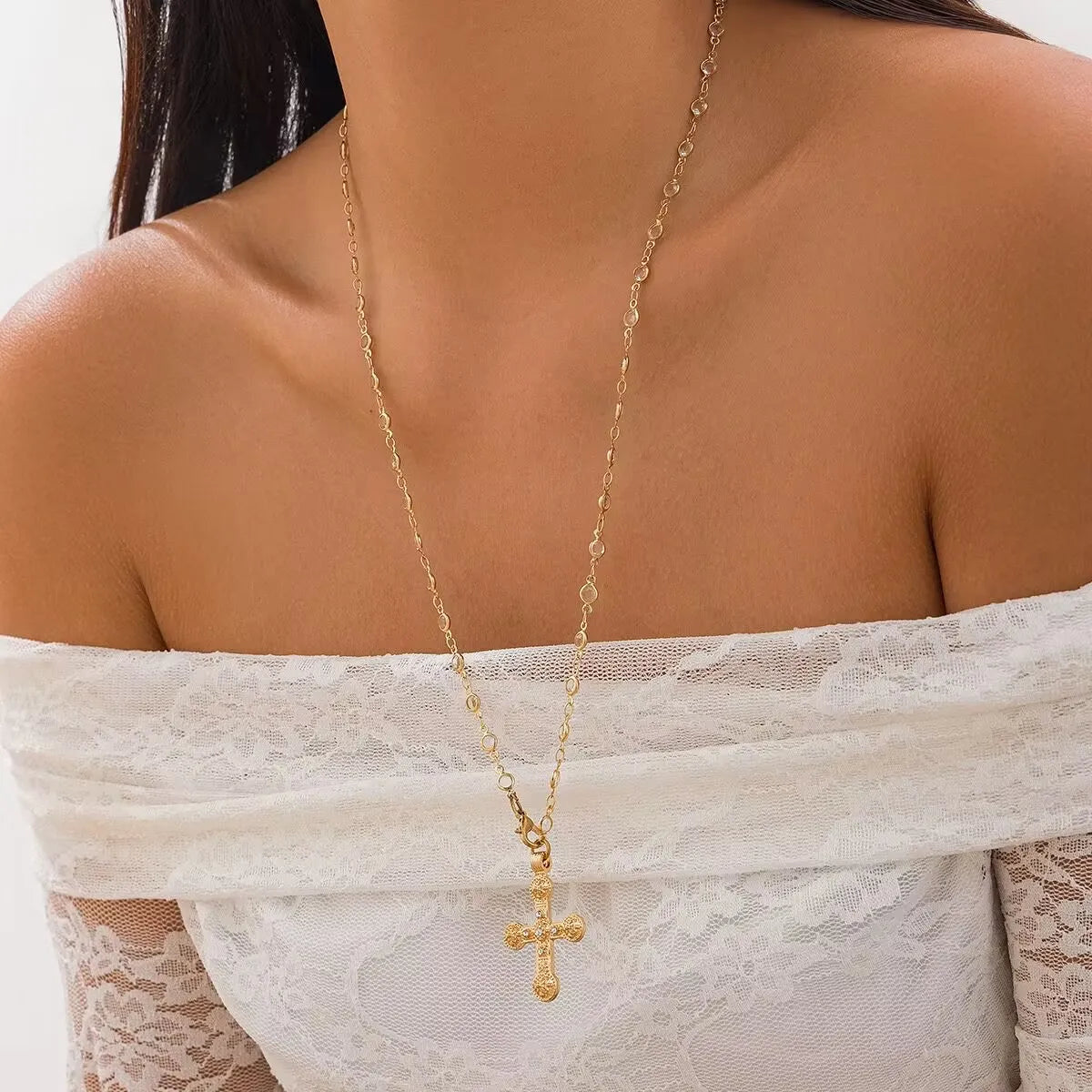 Crystal Chain Cross Necklace