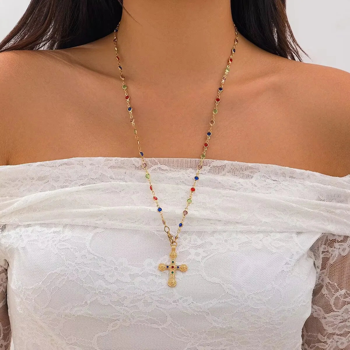 Crystal Chain Cross Necklace