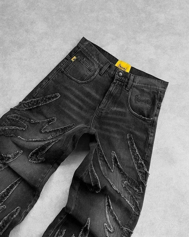 Wide Leg Patterned Jeans