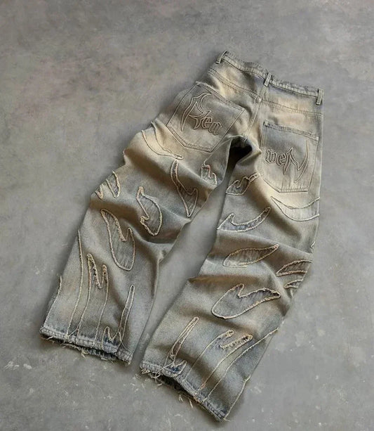 Wide Leg Patterned Jeans