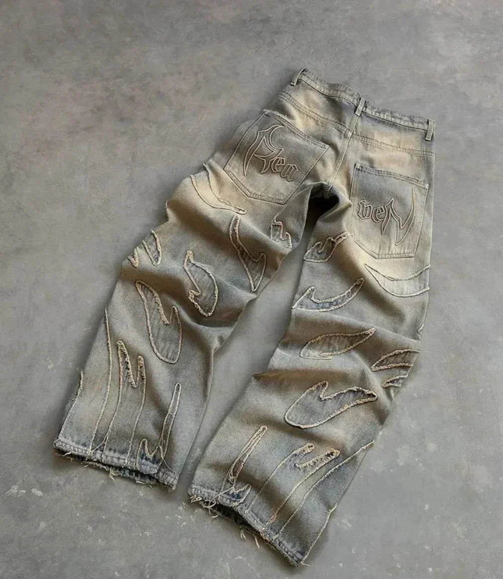Wide Leg Patterned Jeans