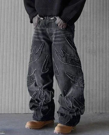 Wide Leg Patterned Jeans