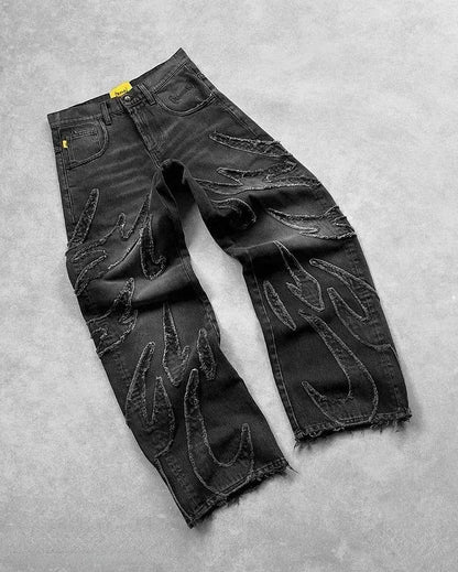 Wide Leg Patterned Jeans